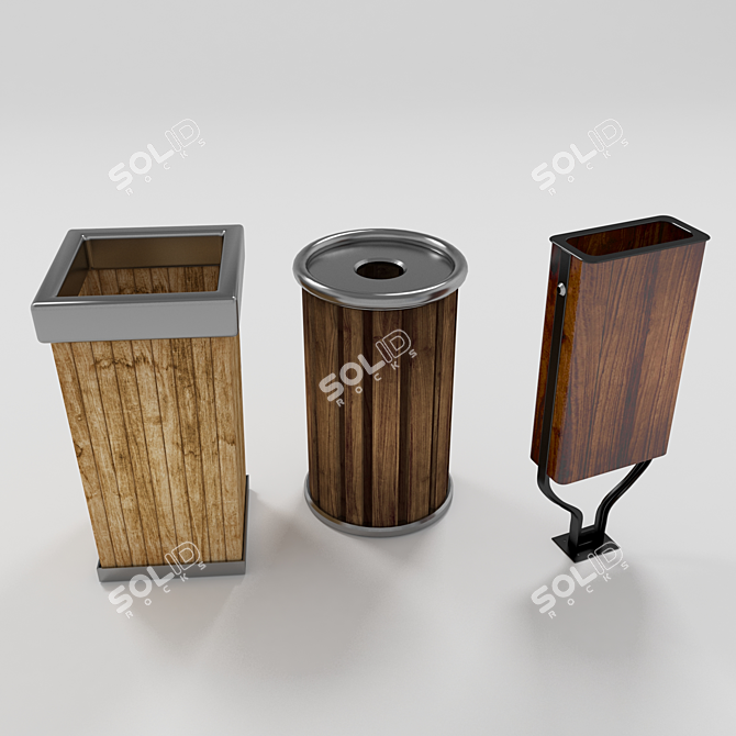 Wooden Trash Bin Set 3D model image 1