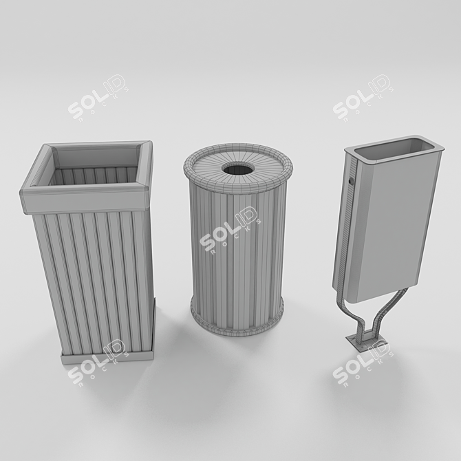 Wooden Trash Bin Set 3D model image 2