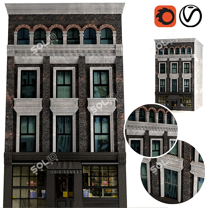  Weathered Urban Facade Geometry 3D model image 1