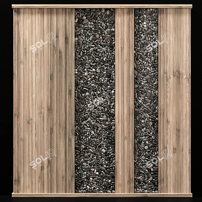 Wooden Wall Pebble Decor: Natural Charm for Your Space 3D model image 2