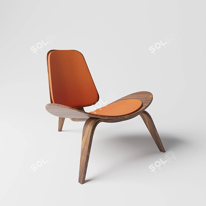 Iconic Shell Chair: Bent Plywood with Orange Upholstery 3D model image 1