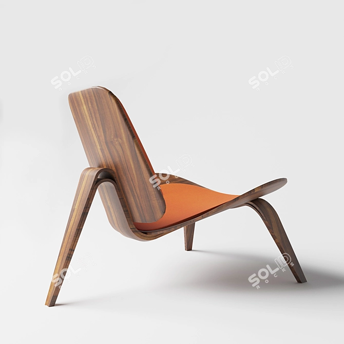 Iconic Shell Chair: Bent Plywood with Orange Upholstery 3D model image 2