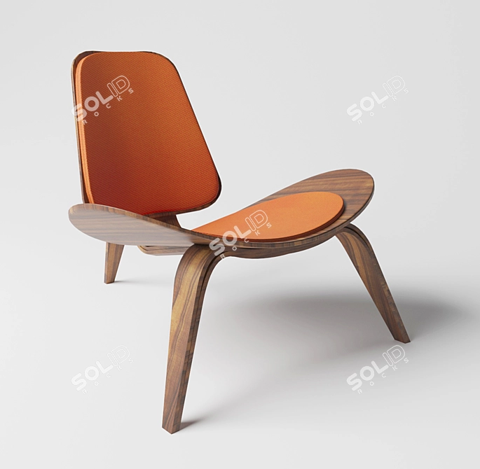 Iconic Shell Chair: Bent Plywood with Orange Upholstery 3D model image 4