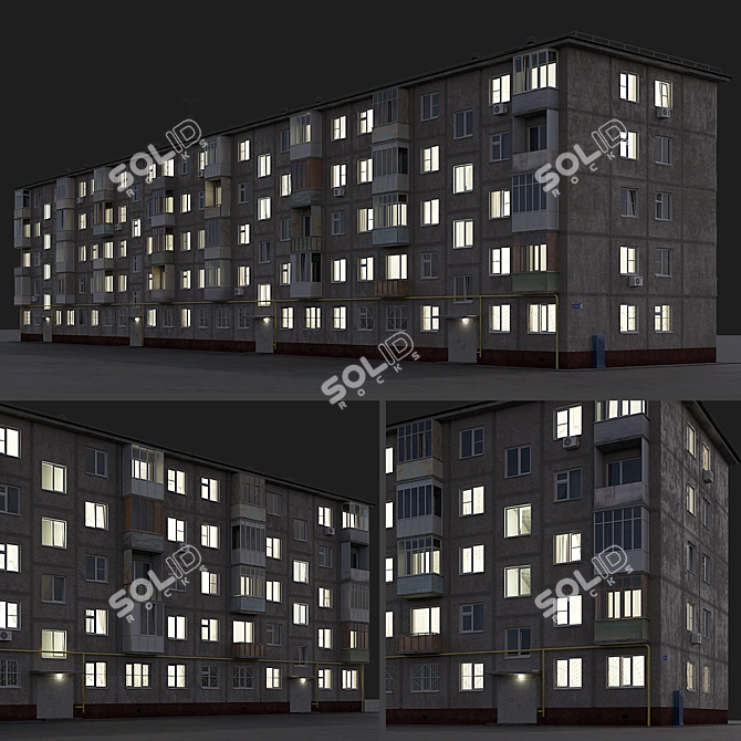 Soviet-Style Khrushchevka: Authentic 5-Story Residential Building 3D model image 2