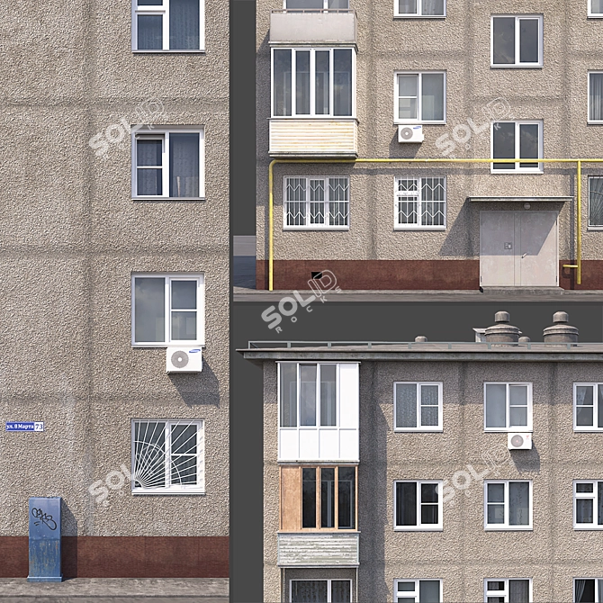 Soviet-Style Khrushchevka: Authentic 5-Story Residential Building 3D model image 3