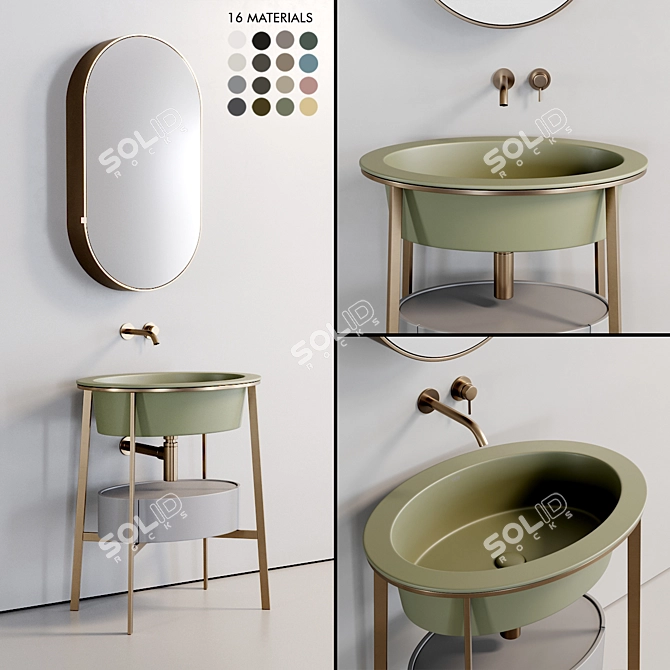 Elegant Oval Washbasin & Mirror 3D model image 1