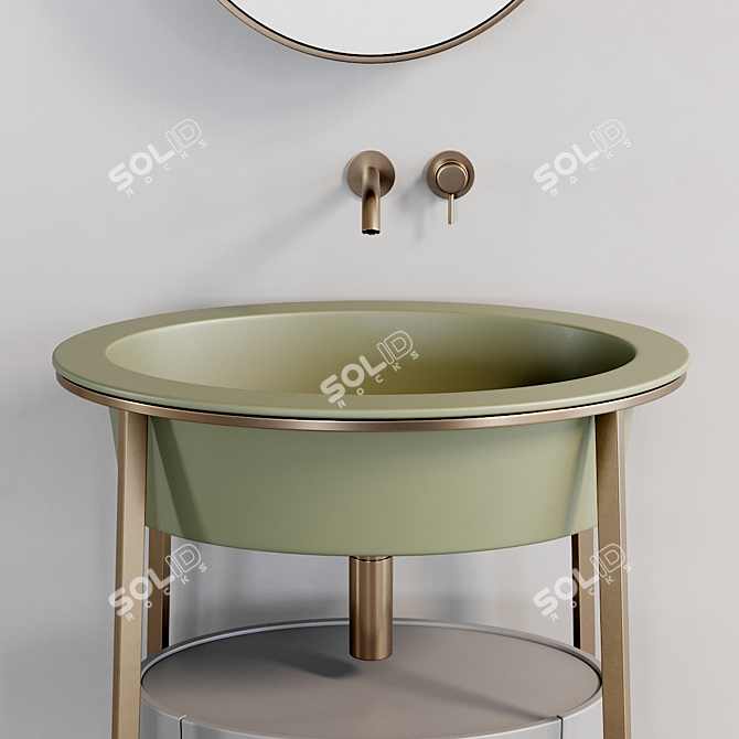 Elegant Oval Washbasin & Mirror 3D model image 2