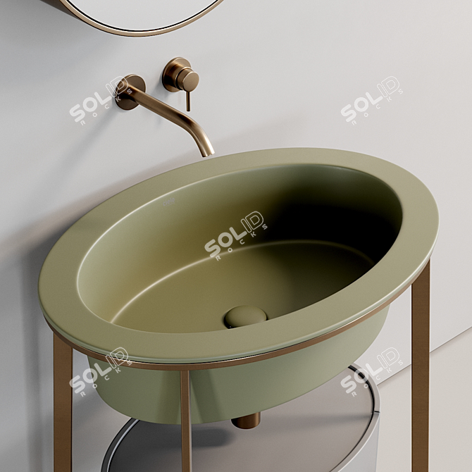 Elegant Oval Washbasin & Mirror 3D model image 3