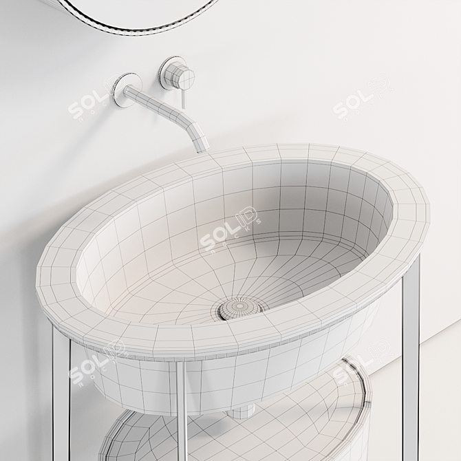 Elegant Oval Washbasin & Mirror 3D model image 4