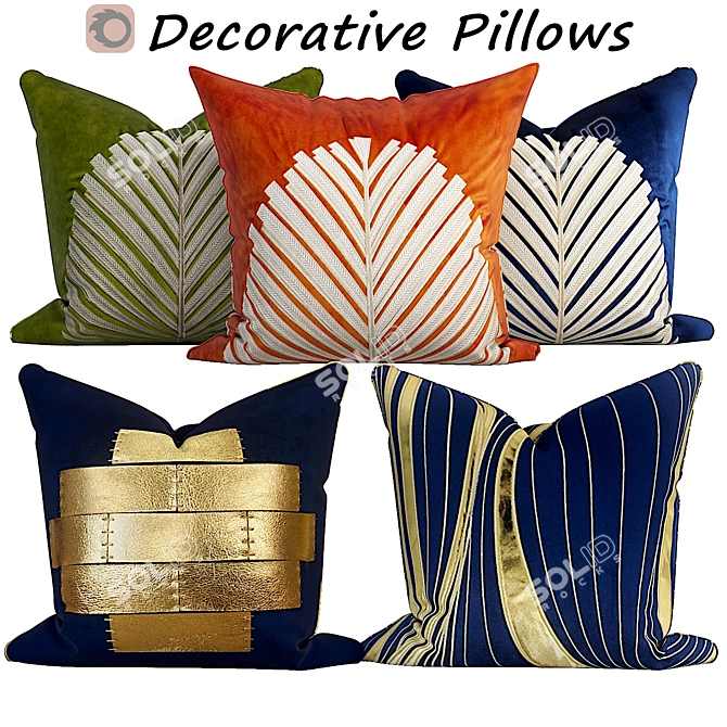 Elegant Pillow Set: 5 Decorative Pillows 3D model image 1