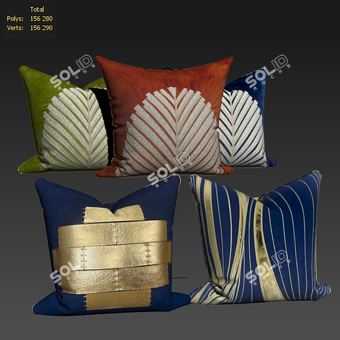 Elegant Pillow Set: 5 Decorative Pillows 3D model image 2