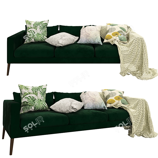 Elegant Green Velvet Sofa 3D model image 1