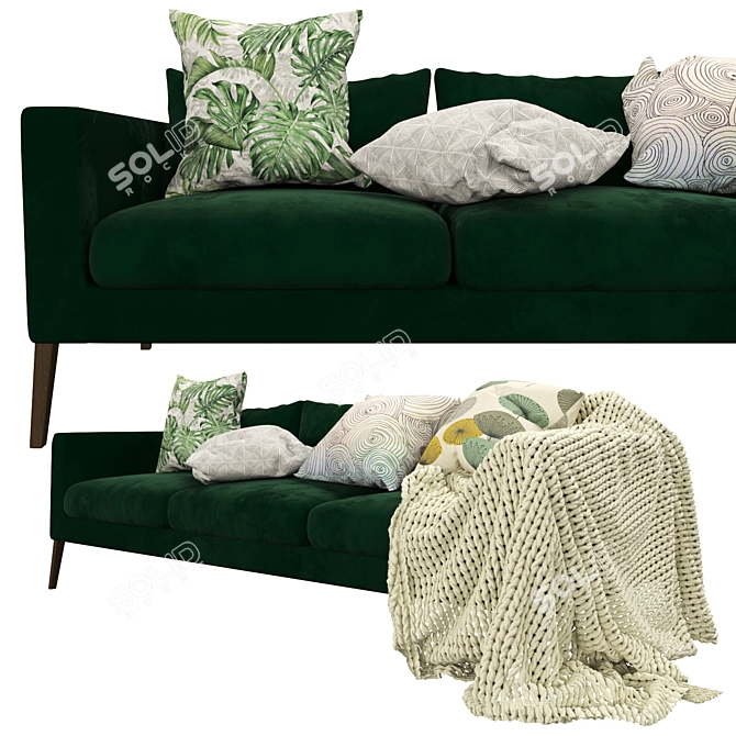 Elegant Green Velvet Sofa 3D model image 2