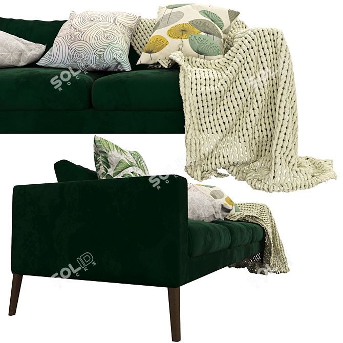 Elegant Green Velvet Sofa 3D model image 3