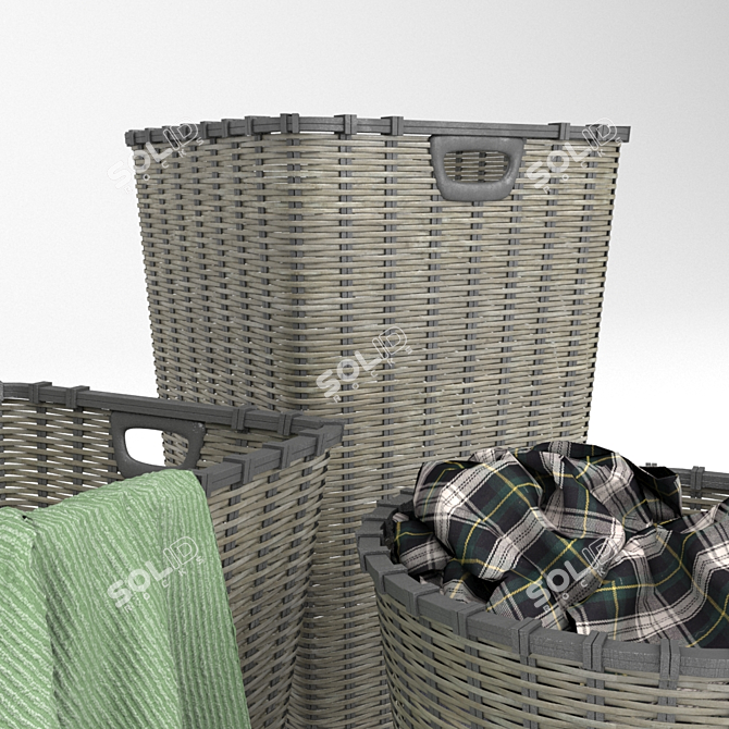 Tidy Trio: Multi-Bin Laundry Baskets 3D model image 3