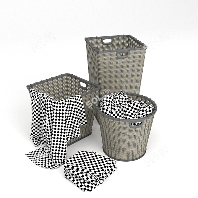 Tidy Trio: Multi-Bin Laundry Baskets 3D model image 4