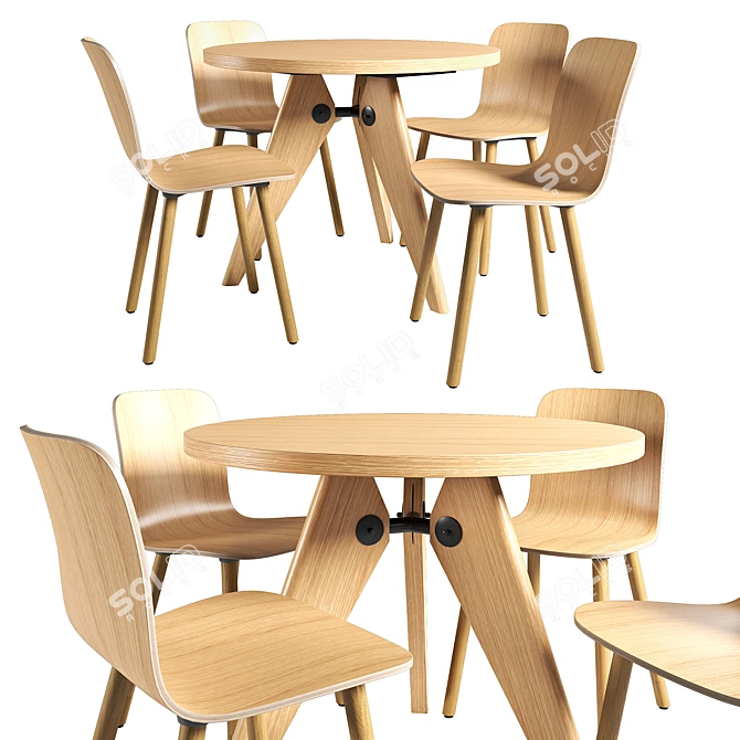 Vitra Gueridon Table and HAL Ply Wood Chair 3D model image 1