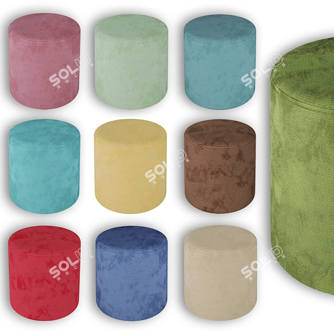 Velvet Pouf: Removable Cover, Customizable Size 3D model image 4