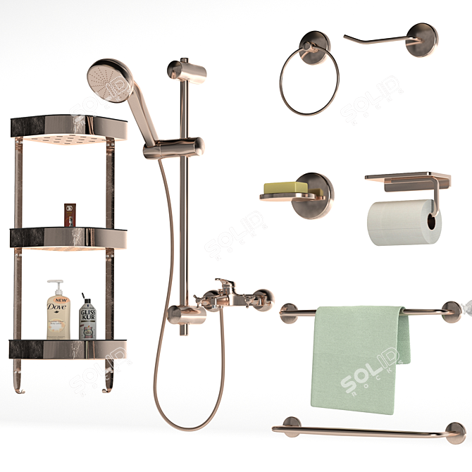 Luxury Bathroom Set: Soap, Shampoo, Towels 3D model image 2