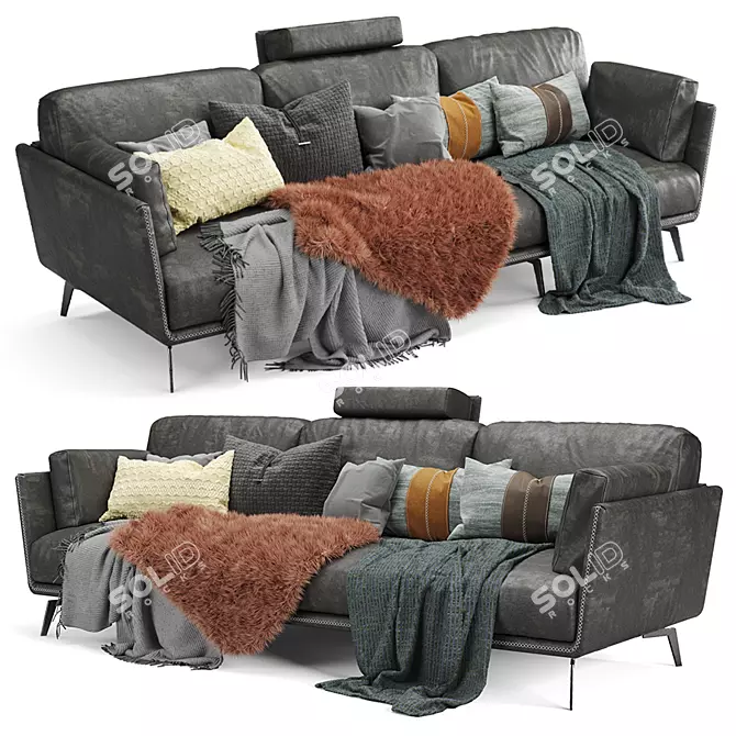 Premium Knit Plaid Sofa 3D model image 2