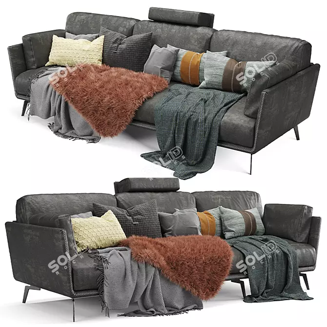 Premium Knit Plaid Sofa 3D model image 3
