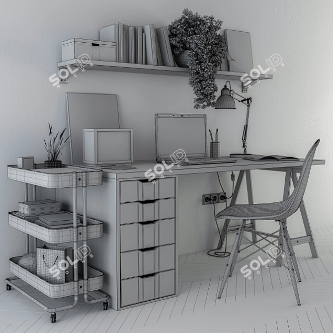 Stylish Black Ikea Home Office 3D model image 4