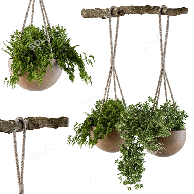 Rustic Hanging Pot with Rope 3D model image 2