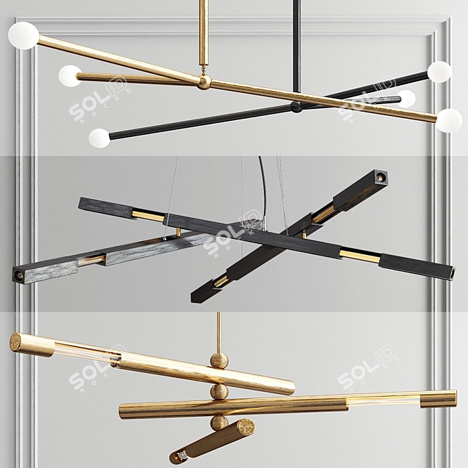 Elegant Brass Chandelier Trio 3D model image 1