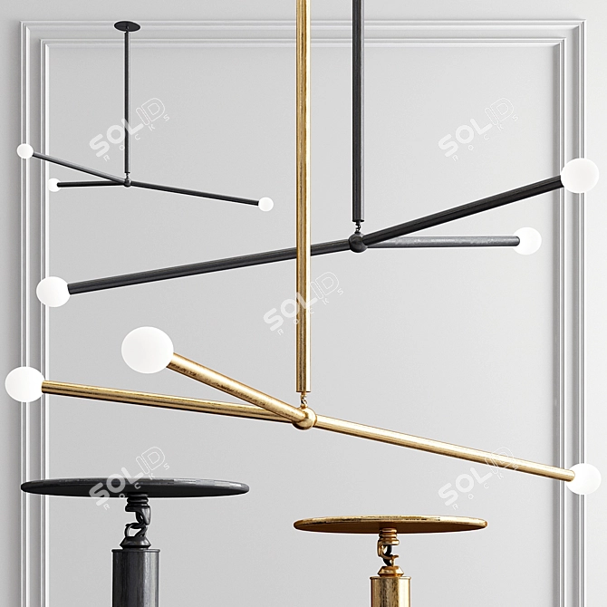 Elegant Brass Chandelier Trio 3D model image 2