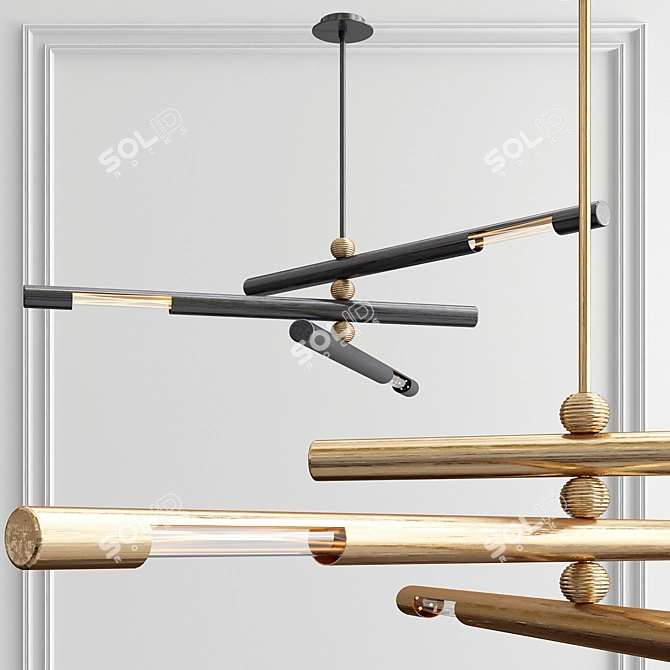 Elegant Brass Chandelier Trio 3D model image 3