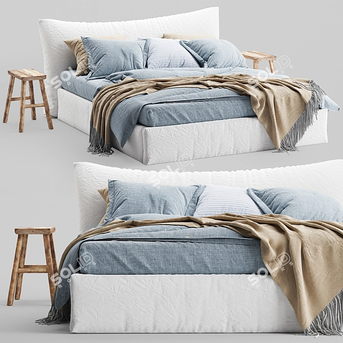 Luxury Linen Bed: Blue Melange Duvet Set 3D model image 1