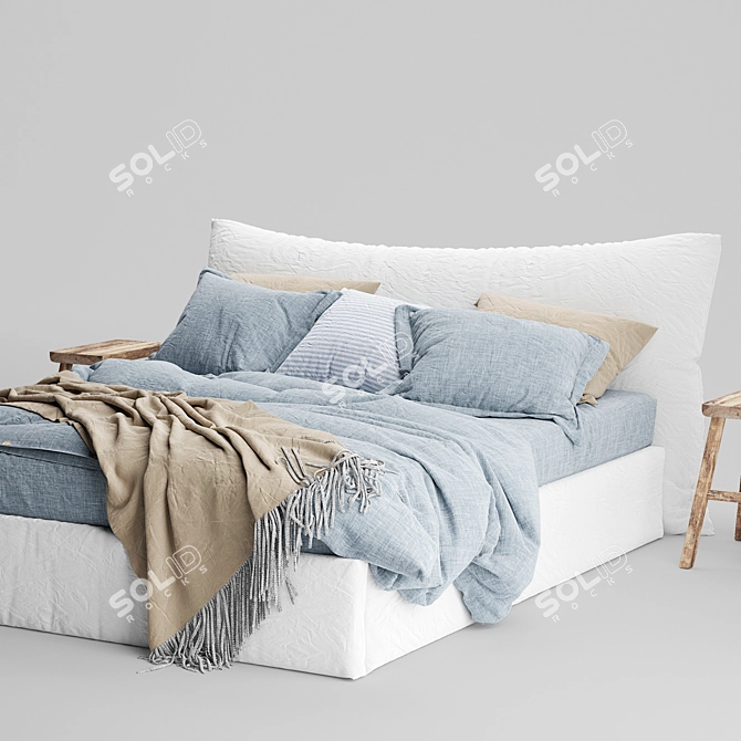 Luxury Linen Bed: Blue Melange Duvet Set 3D model image 3