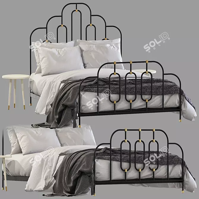 Art Deco Bed - 130x200cm Mattress Size 3D model image 1