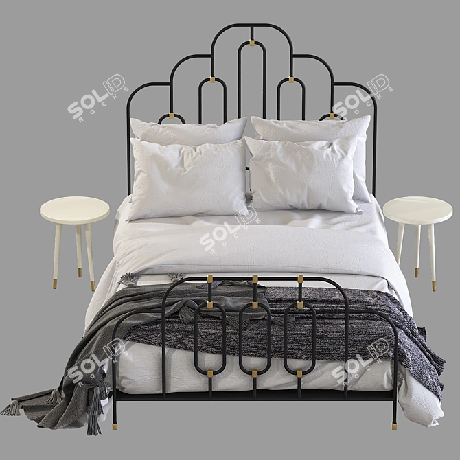 Art Deco Bed - 130x200cm Mattress Size 3D model image 2