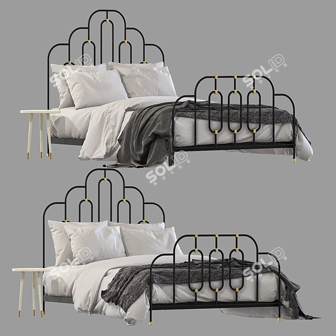 Art Deco Bed - 130x200cm Mattress Size 3D model image 3