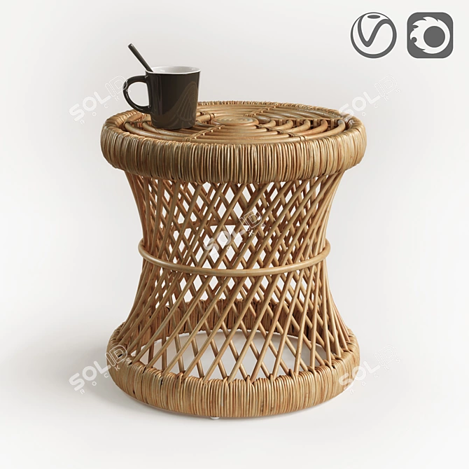 Vintage Rattan Sideboard Stool 3D model image 2