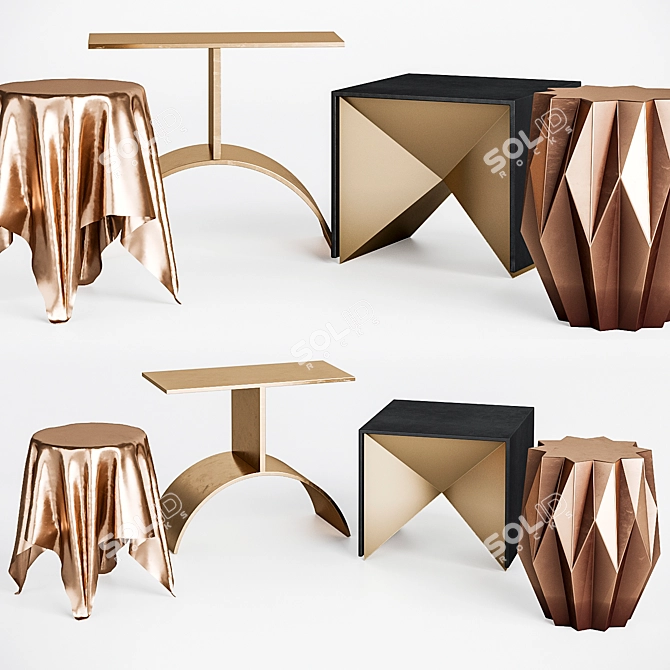 Geometric Gold Accent Table Set 3D model image 1