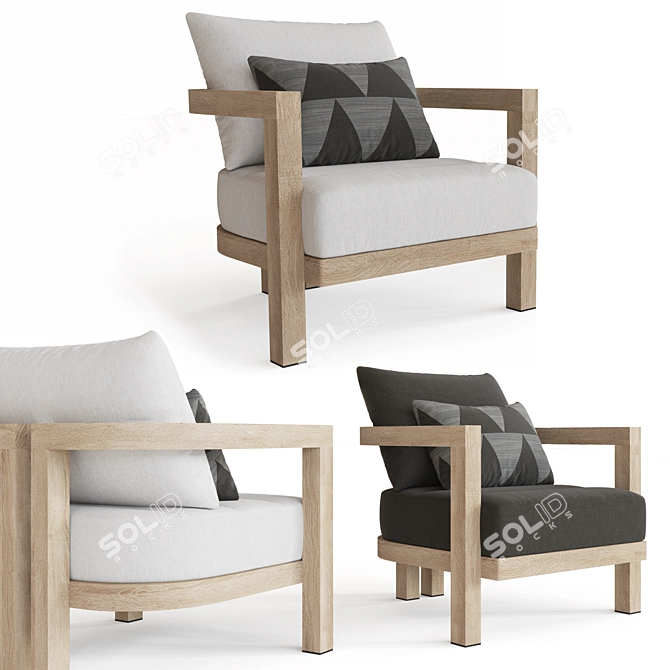 Luxurious Portofino Teak Lounge Chair 3D model image 1