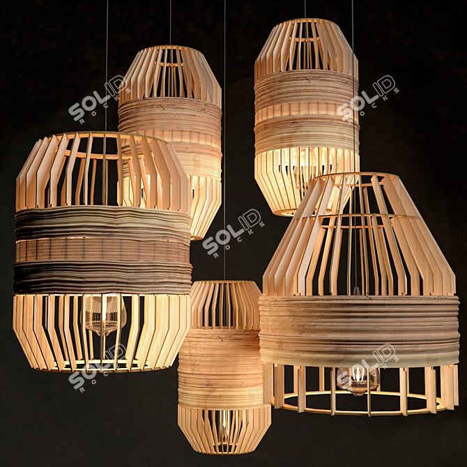 Title: Rattan Lighting Set: Natural Elegance 3D model image 1