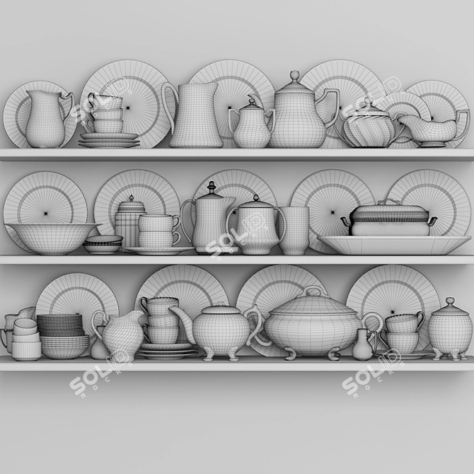 Classic Porcelain Tableware Set: Gold, Duck Egg Holder, Pitcher, Tray, Cup 3D model image 2
