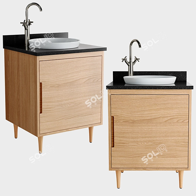 Modern 24" Teak Vanity Set 3D model image 6