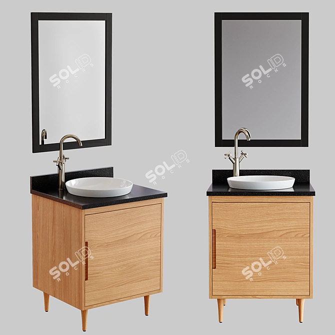 Modern 24" Teak Vanity Set 3D model image 8