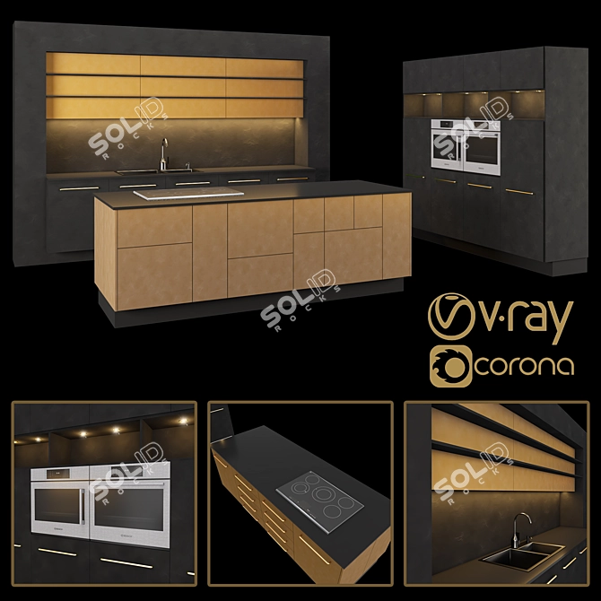 Modern Kitchen Setup 3D model image 1