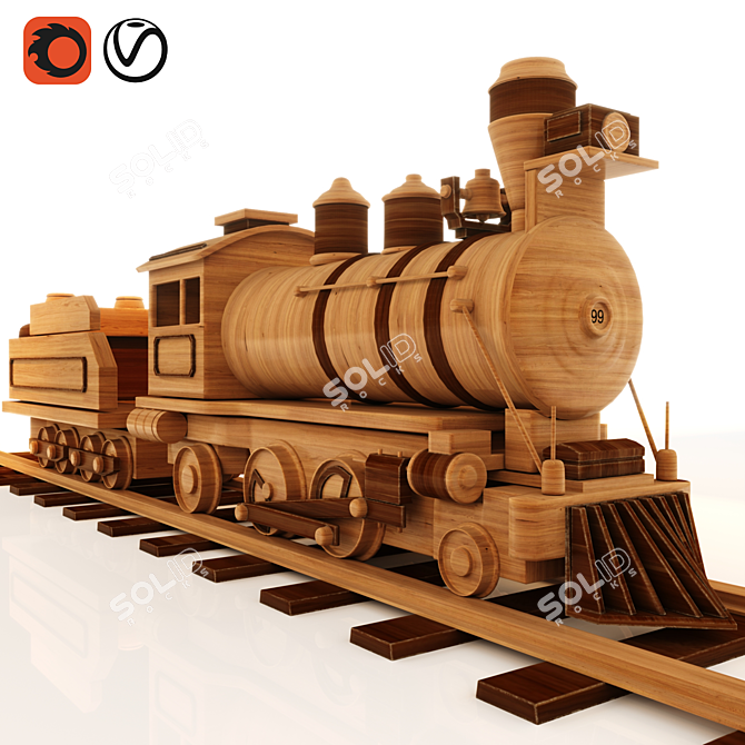 Classic Wooden Train Set 3D model image 1