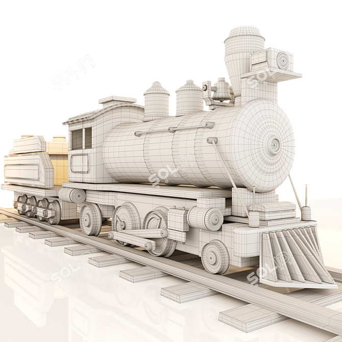 Classic Wooden Train Set 3D model image 3