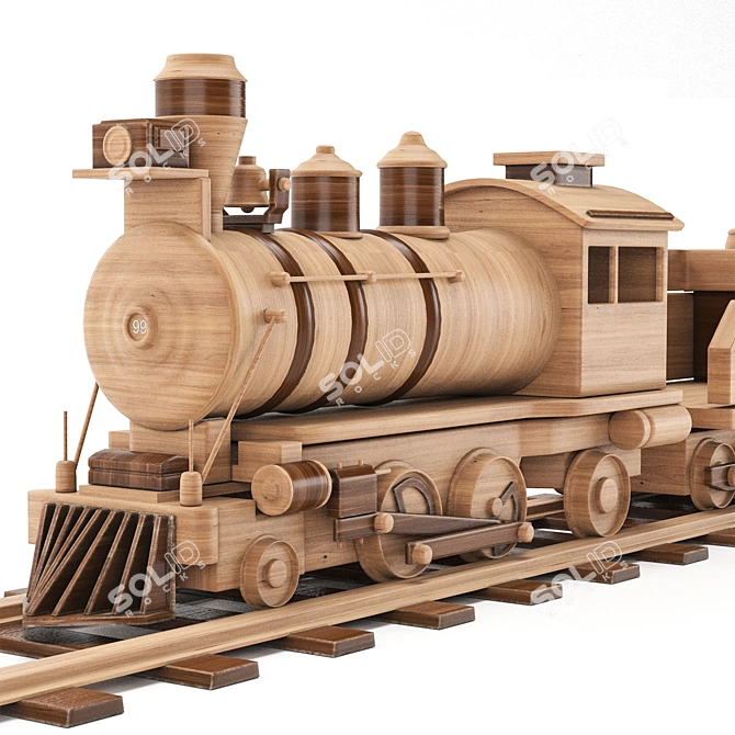 Classic Wooden Train Set 3D model image 5