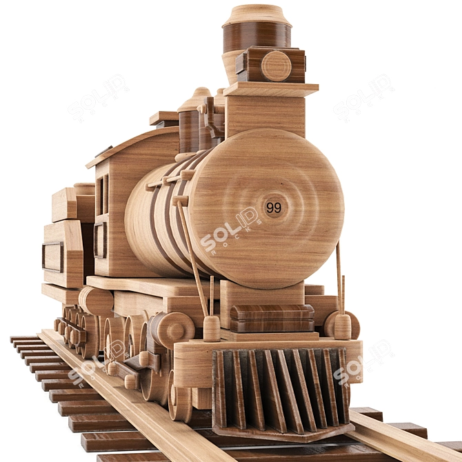 Classic Wooden Train Set 3D model image 6