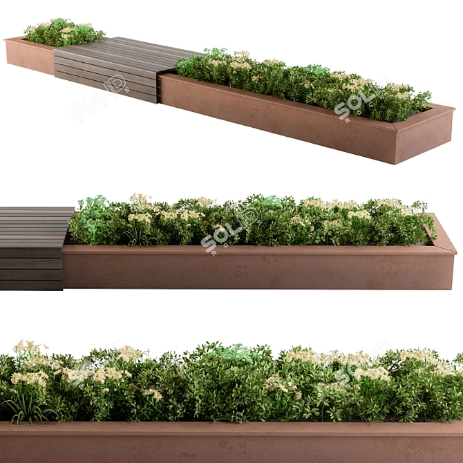 Cityscape Oasis: Outdoor Bench Garden 3D model image 1