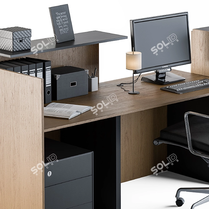 Modern Black Wood Office Desk 3D model image 3