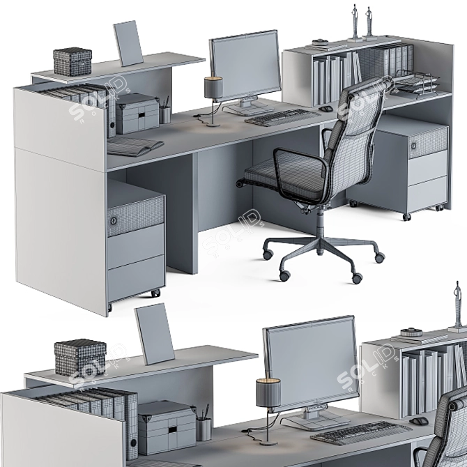 Modern Black Wood Office Desk 3D model image 4